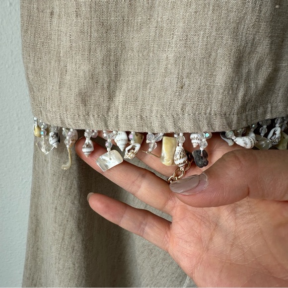 Caroline Rose// Boho Linen top and pants Set up seashell charms Y2K Size L - Picture 6 of 16